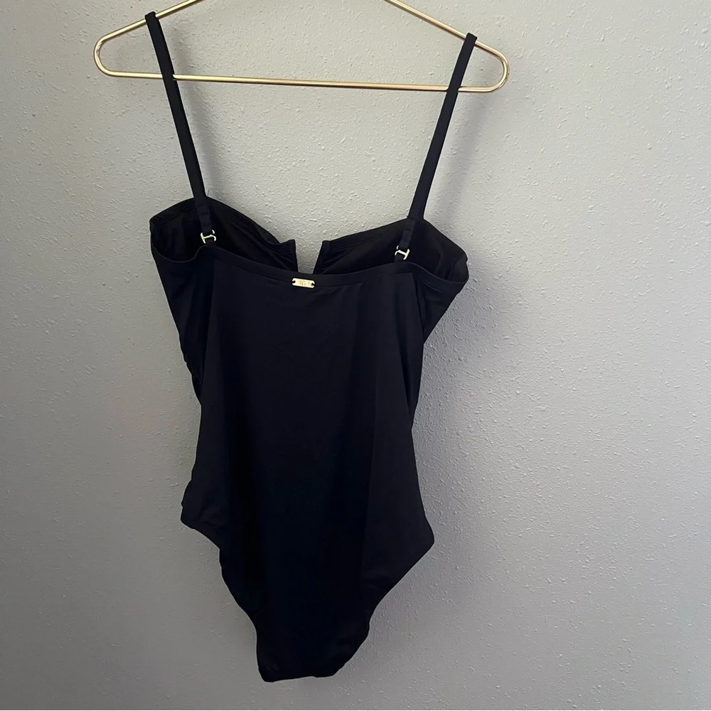 Ralph Lauren V Wire One Piece Swimsuit In Black Size 16 New